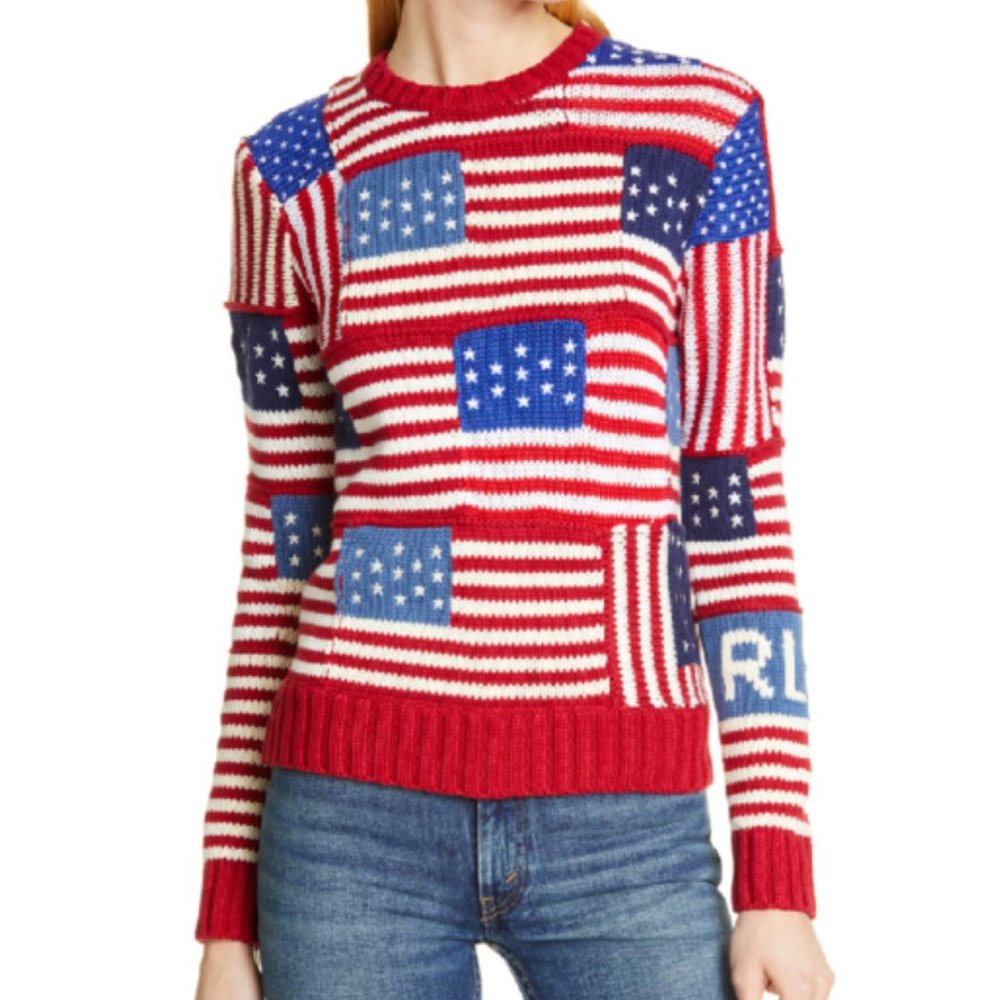 Ralph Lauren Polo Equestrian Patchwork American flag patriotic sweater $398